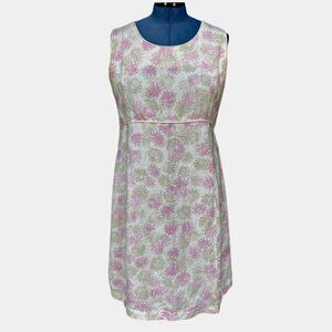 IN DUE TIME Maternity Linen Blend Dress Size XL Floral Ivory Pink Sleeveless Tie